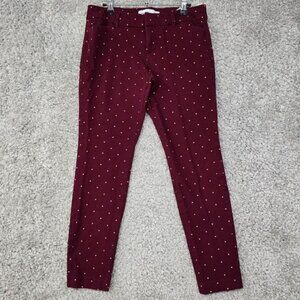 Old Navy Pixie Pants Women 8 Petite Burgundy Micro Dot Skinny Stretch